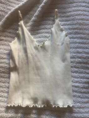 Free People Ribbed V-Neck Cami Tank Top in Cream